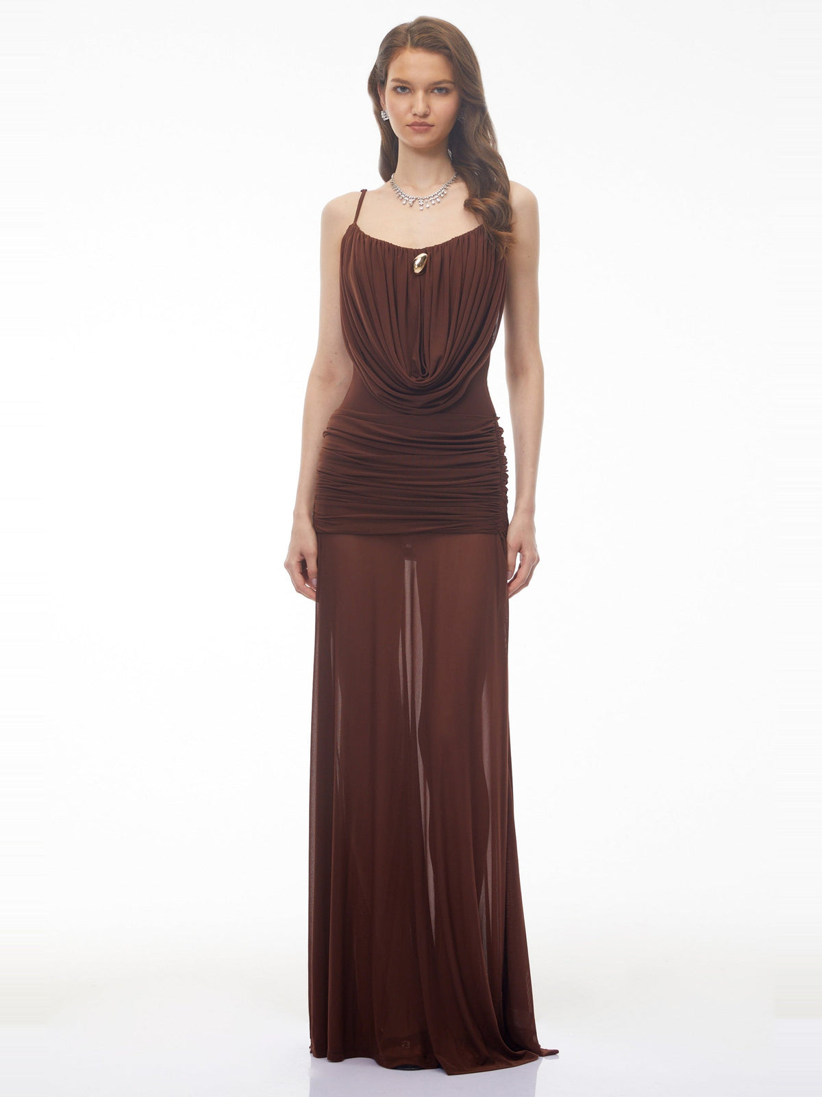 Mariana Gathered Cowl Neck Maxi Dress — Svelte Chic