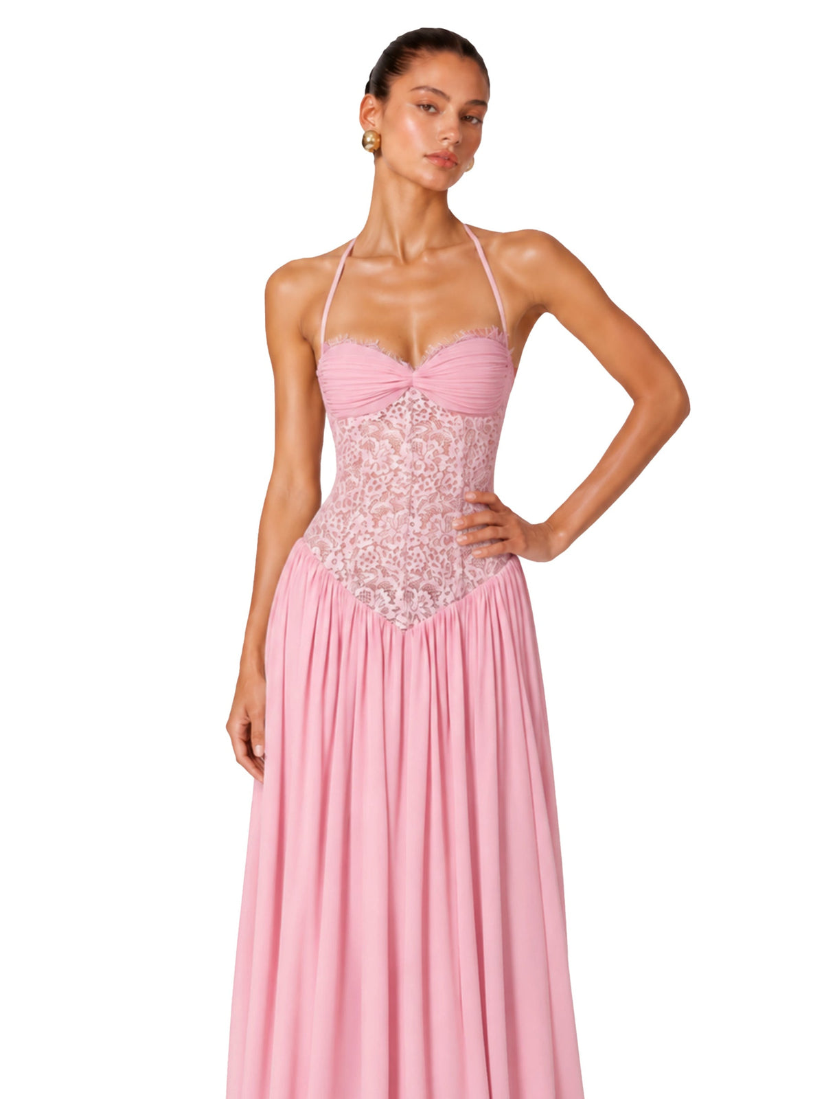 Joelle Halter Lace Corset Maxi Dress — Svelte Chic