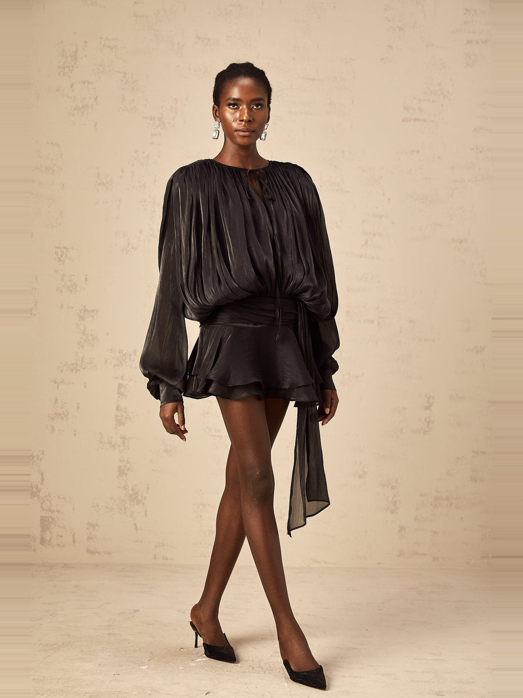 Eugenie Pleated Ruffle Mini Dress — Svelte Chic