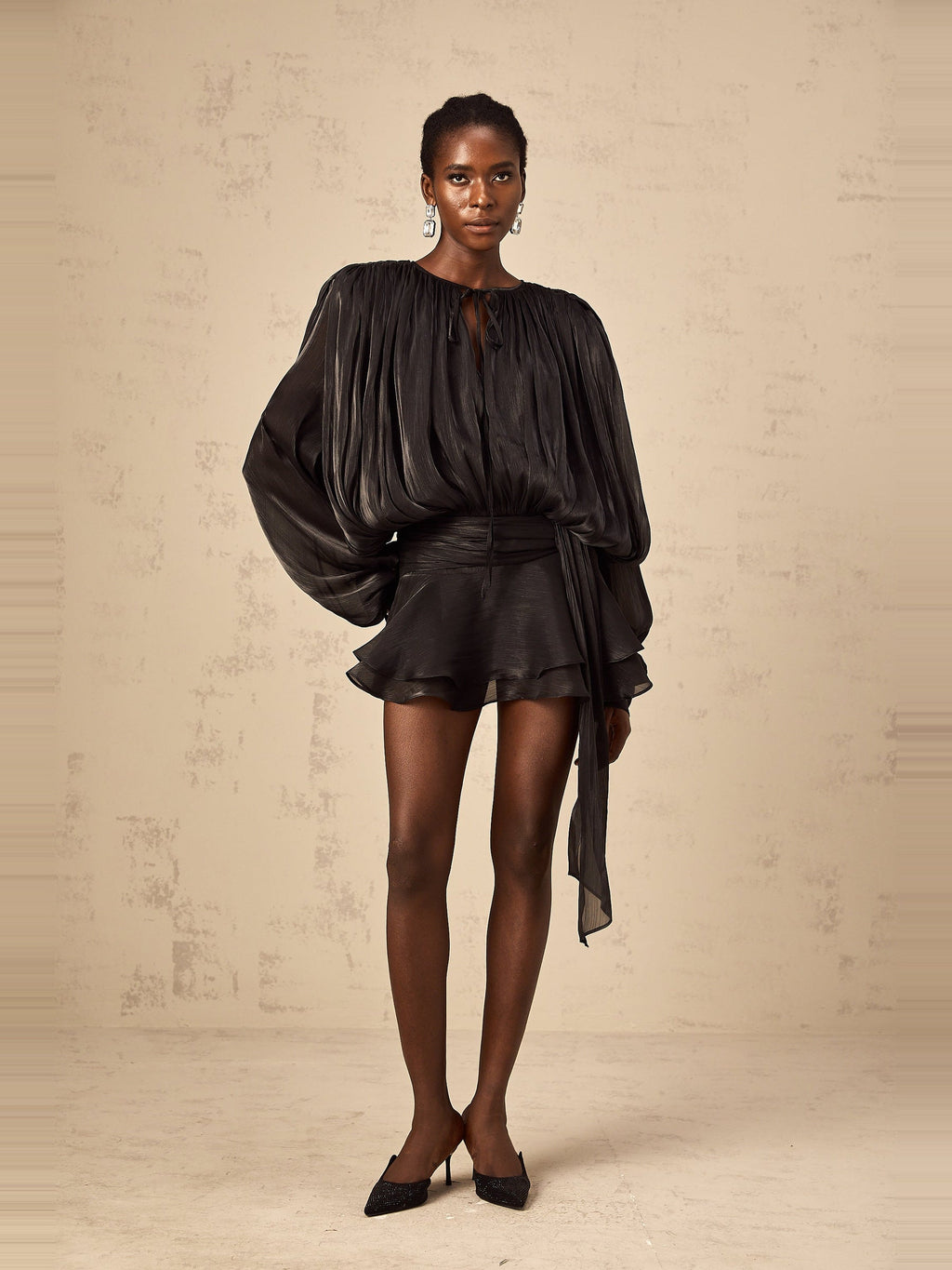 Eugenie Pleated Ruffle Mini Dress — Svelte Chic