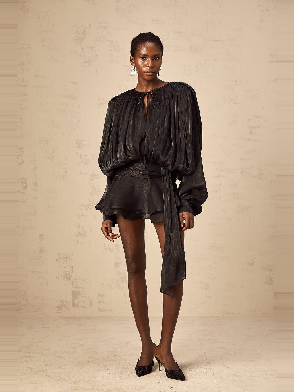 Eugenie Pleated Ruffle Mini Dress — Svelte Chic