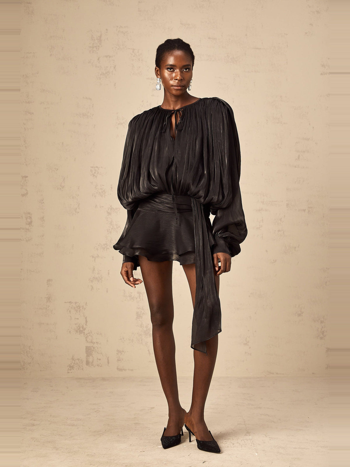 Eugenie Pleated Ruffle Mini Dress — Svelte Chic