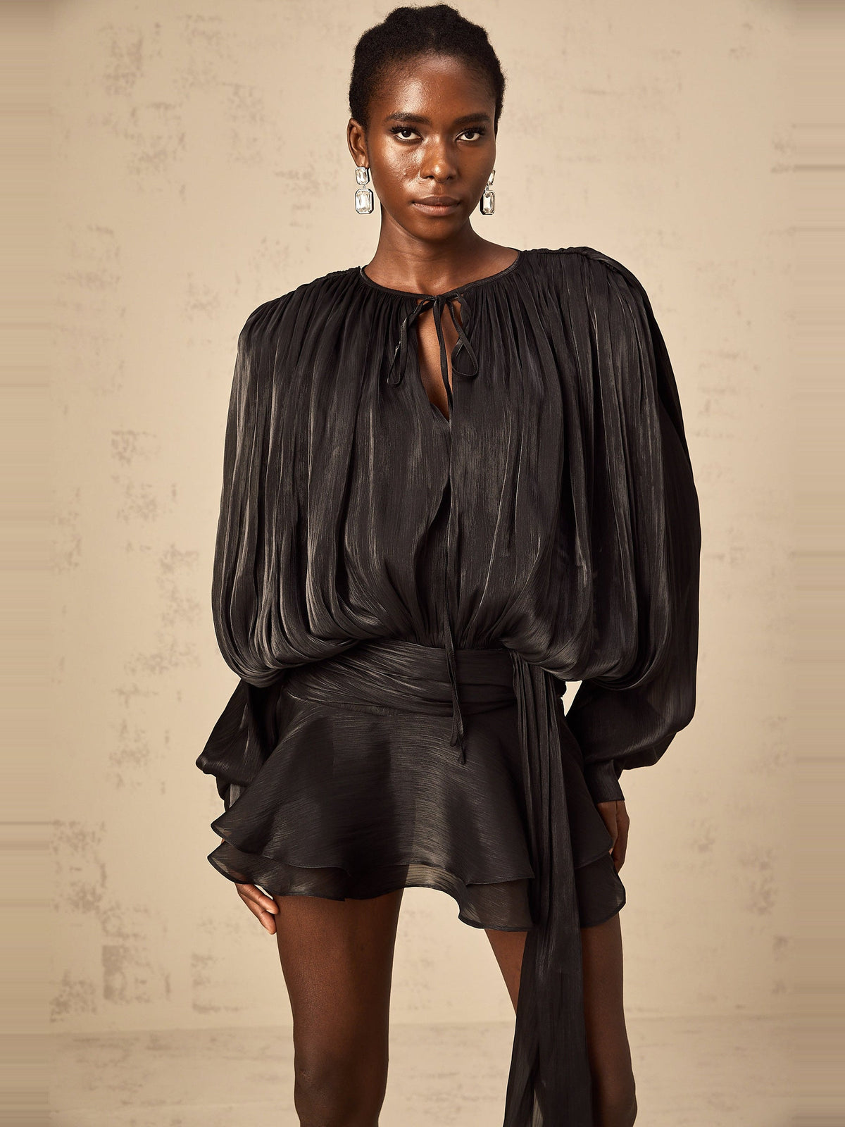 Eugenie Pleated Ruffle Mini Dress — Svelte Chic