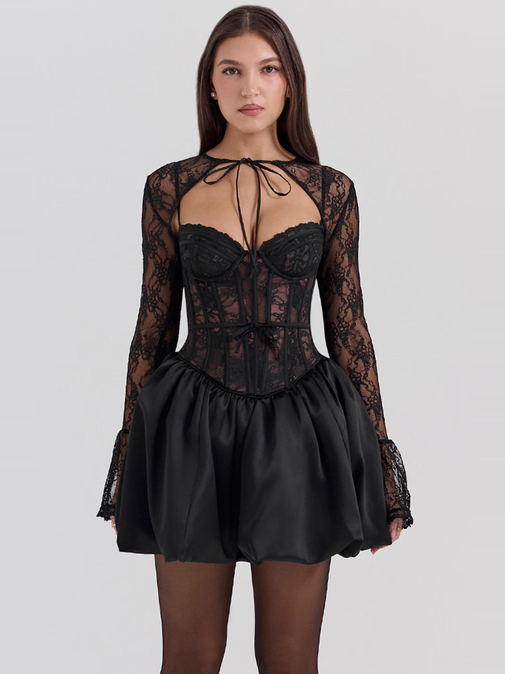 Floral Lace Mini Dress with Detachable Straps — Svelte Chic