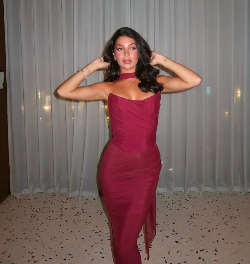 Aniyah Strapless Satin Maxi Dress — Svelte Chic