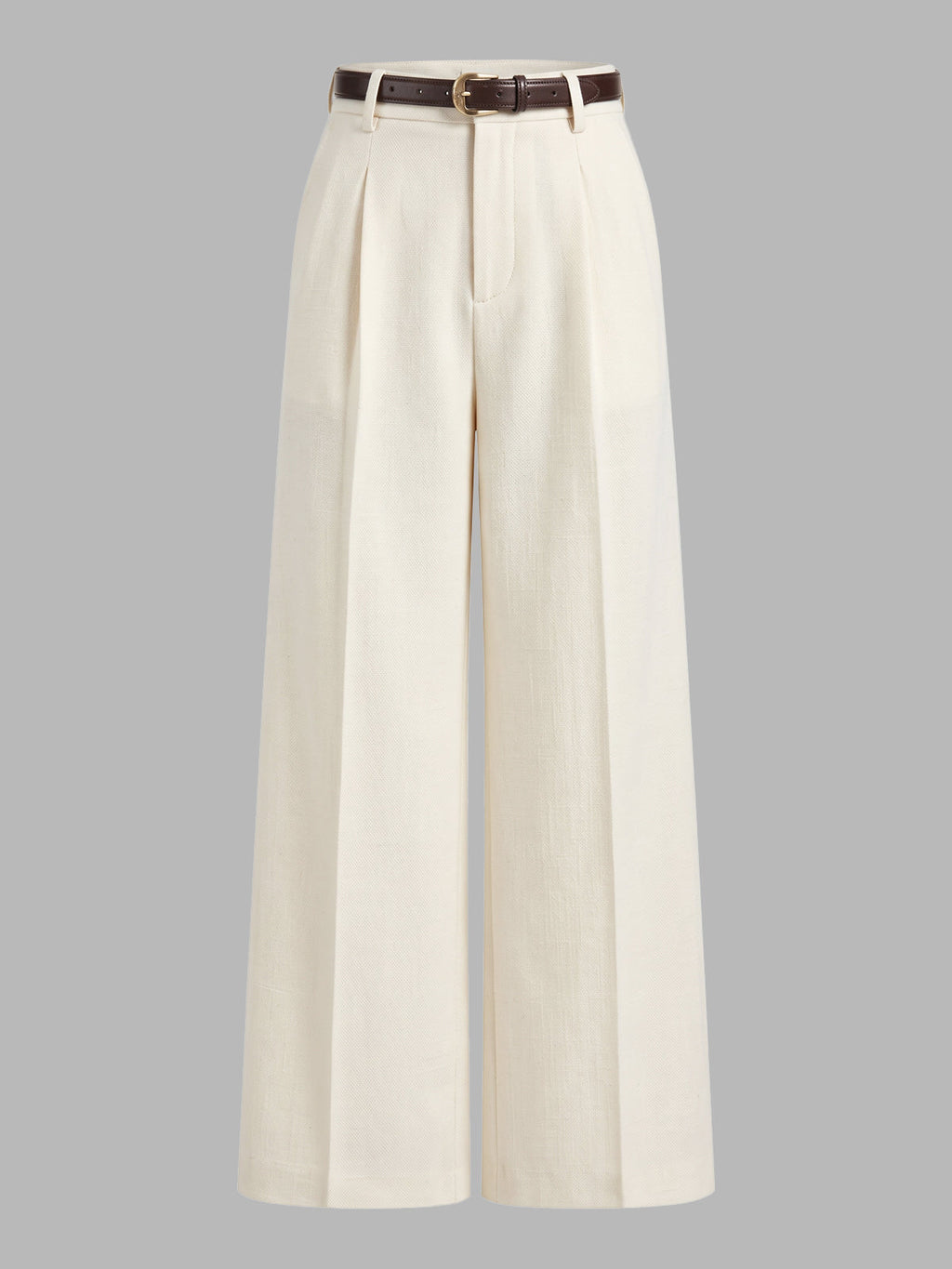 Pleated Belted Wide Leg Tailored Pants in Off-White — Svelte Chic
