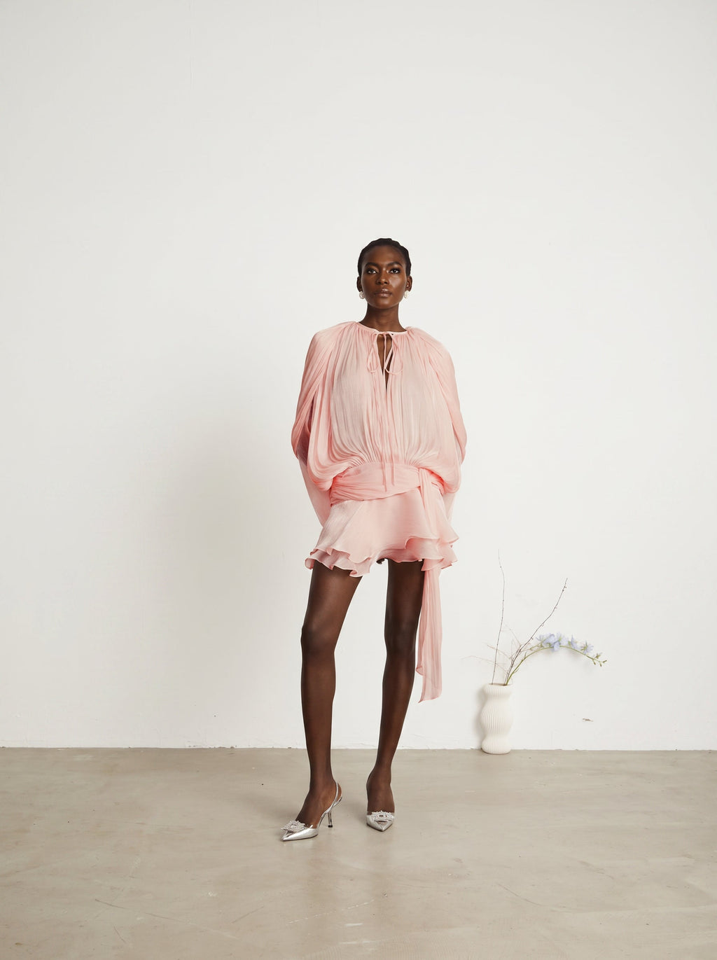 Eugenie Pleated Ruffle Mini Dress — Svelte Chic