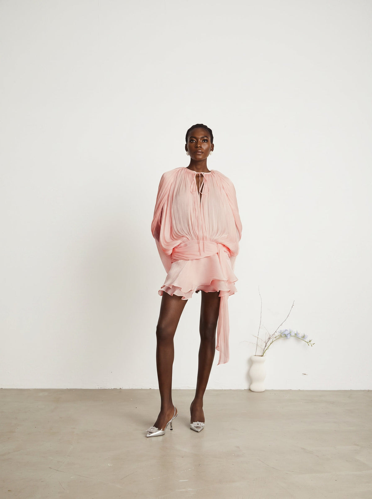 Eugenie Pleated Ruffle Mini Dress — Svelte Chic