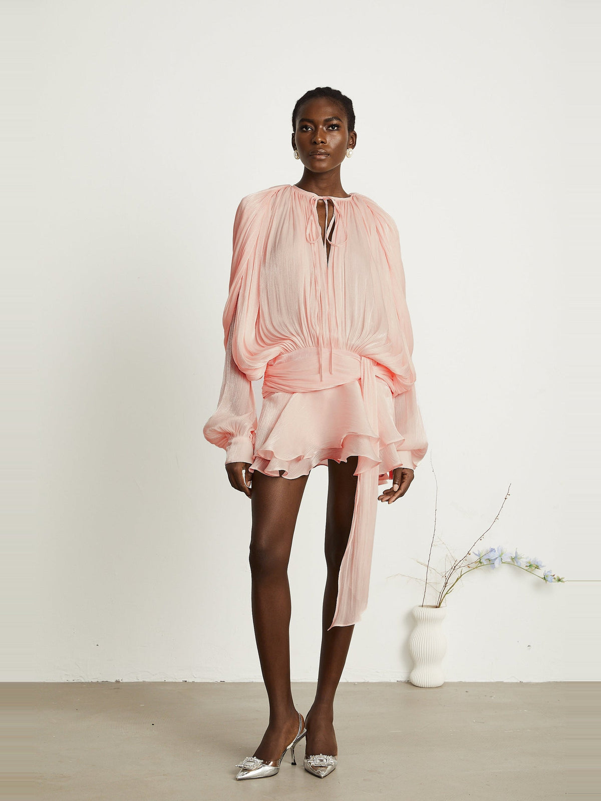 Eugenie Pleated Ruffle Mini Dress — Svelte Chic