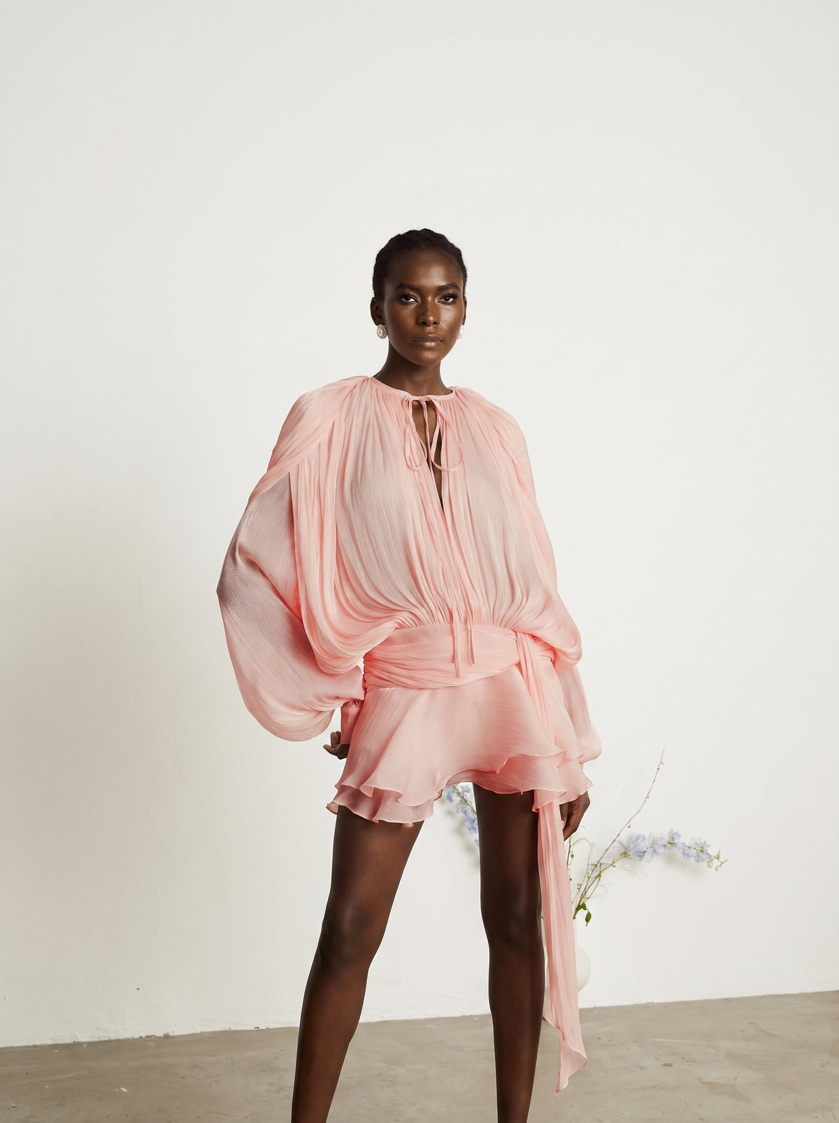 Eugenie Pleated Ruffle Mini Dress — Svelte Chic