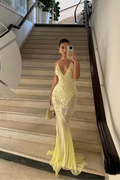 Aaliyah V-Neck Maxi Dress in Yellow — Svelte Chic