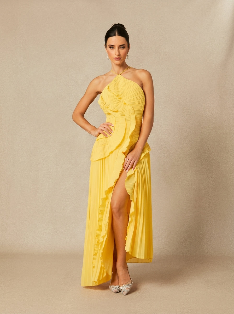 Flora Halter Pleated Maxi Dress — Svelte Chic