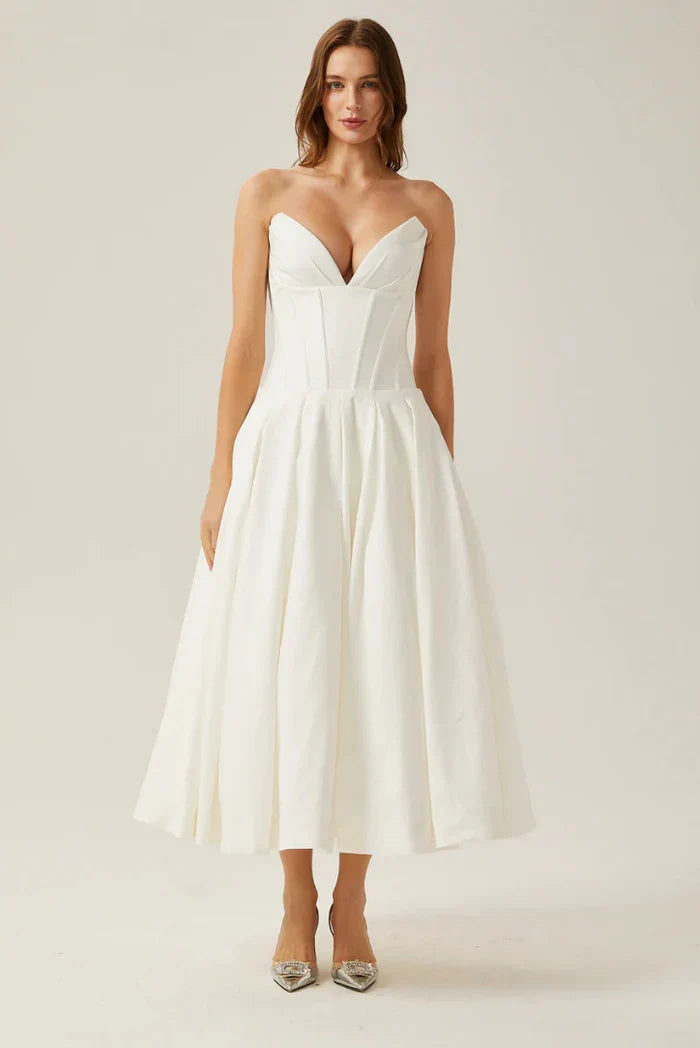 Lorelei Corset Midi Dress in Cream — Svelte Chic