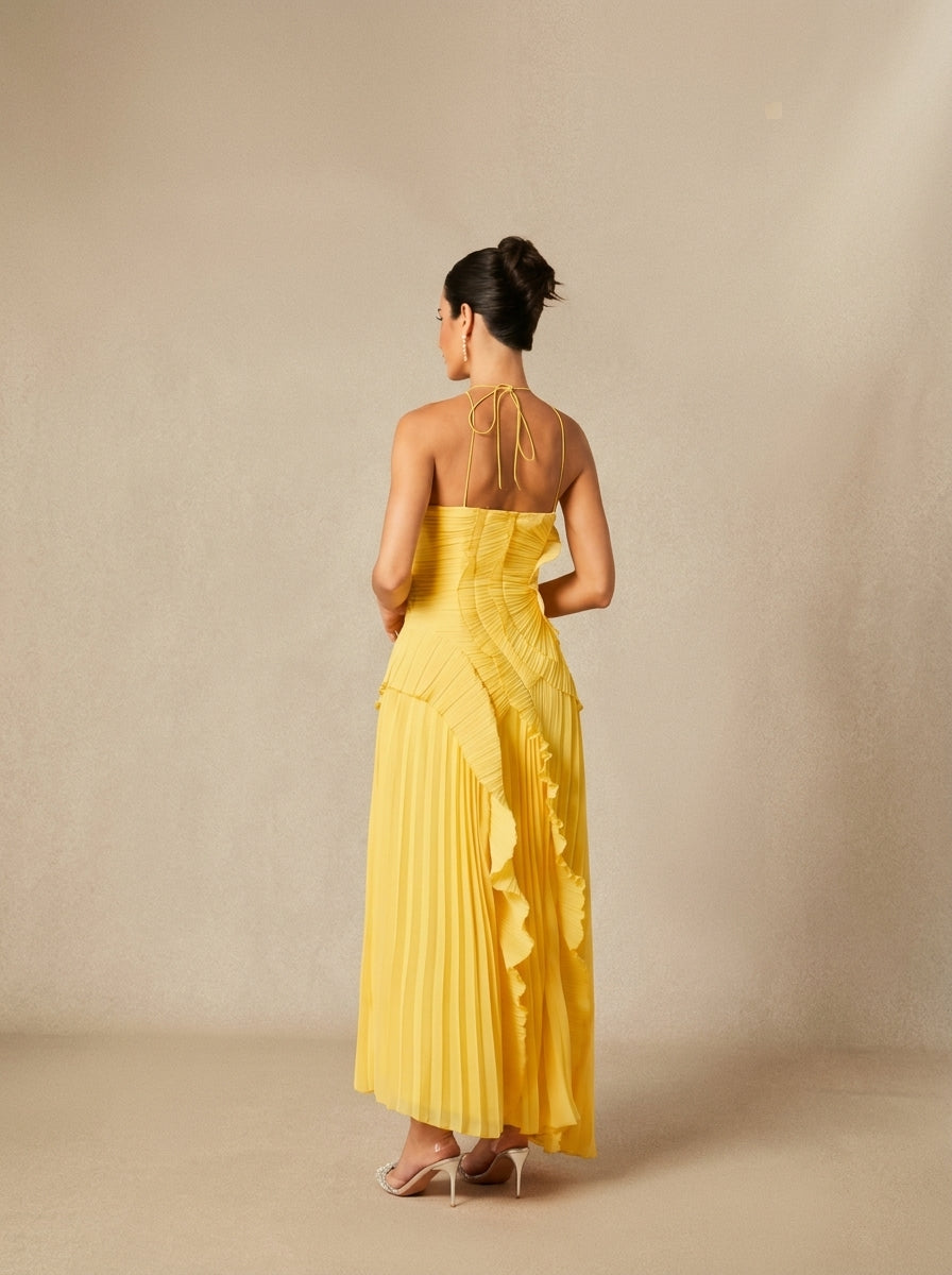 Flora Halter Pleated Maxi Dress — Svelte Chic