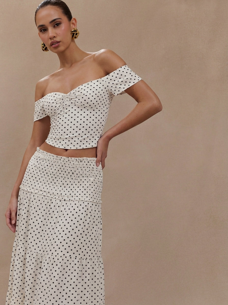 Draped Polka Dot Two Piece Set — Svelte Chic