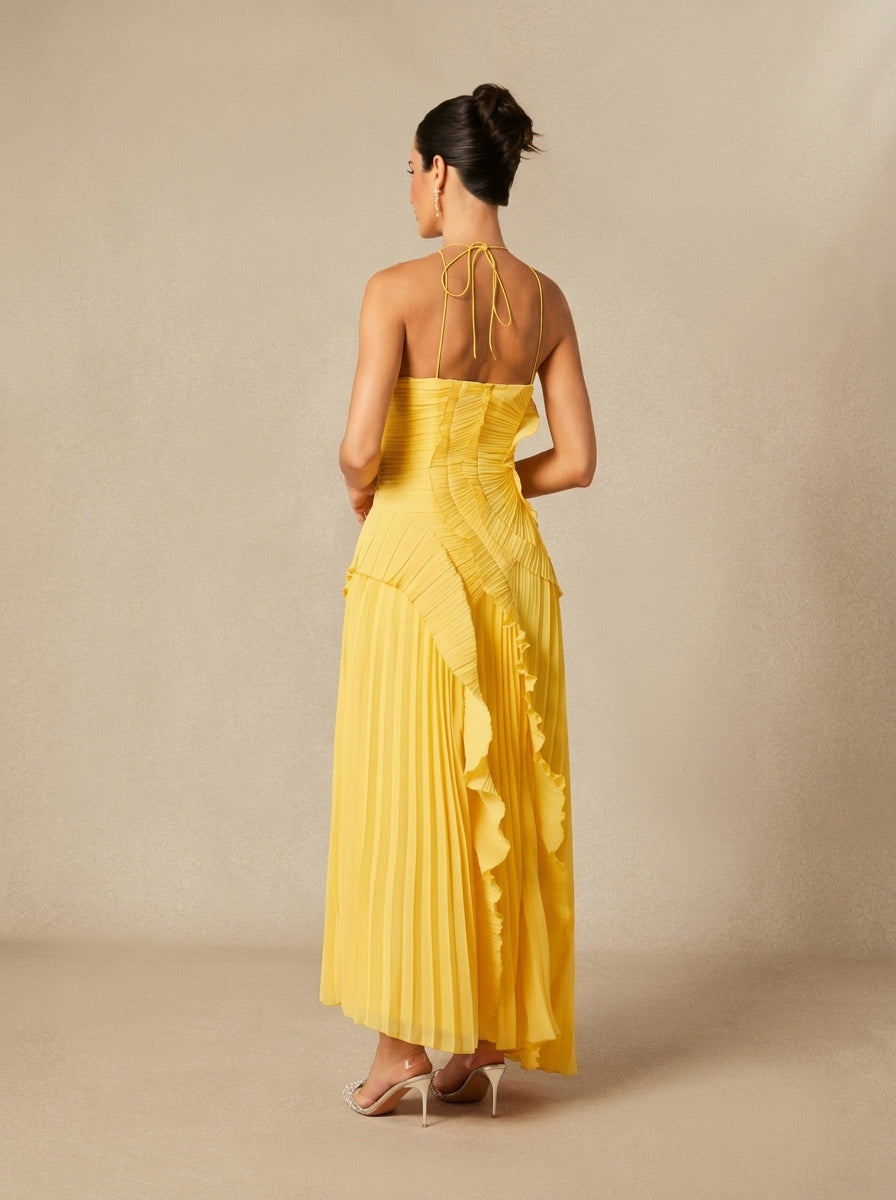 Flora Halter Pleated Maxi Dress — Svelte Chic