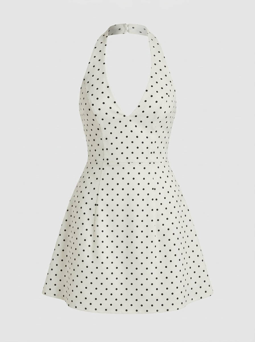Marine Polka Dot Halter Mini Dress — Svelte Chic