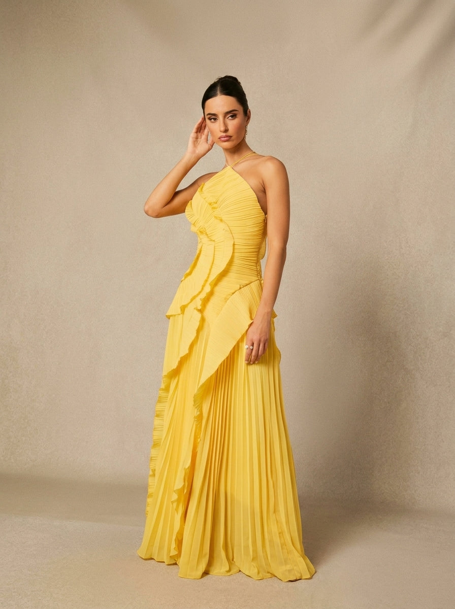 Flora Halter Pleated Maxi Dress — Svelte Chic
