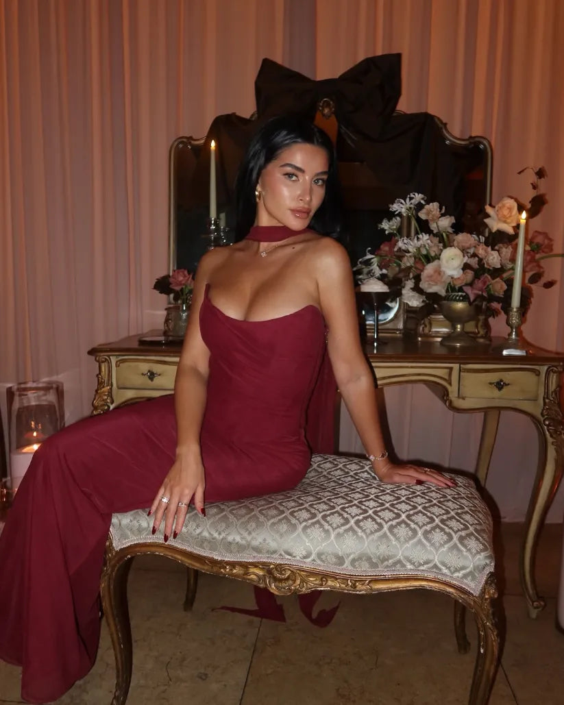 Aniyah Strapless Satin Maxi Dress — Svelte Chic