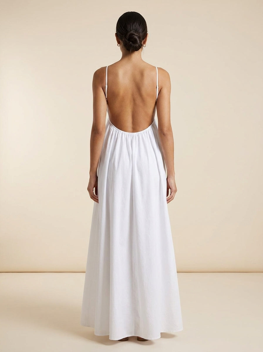 V-Neck Open Back Cotton Maxi Dress — Svelte Chic