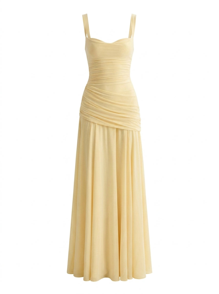 Draped Maxi Dress in Butter Yellow — Svelte Chic
