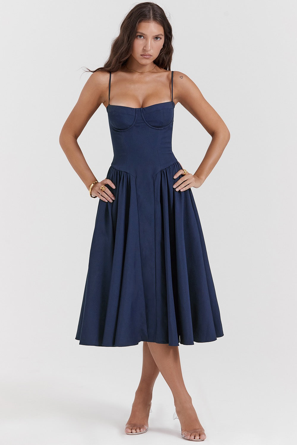 Felicity Waist Shaping Midi Dress in Navy — Svelte Chic