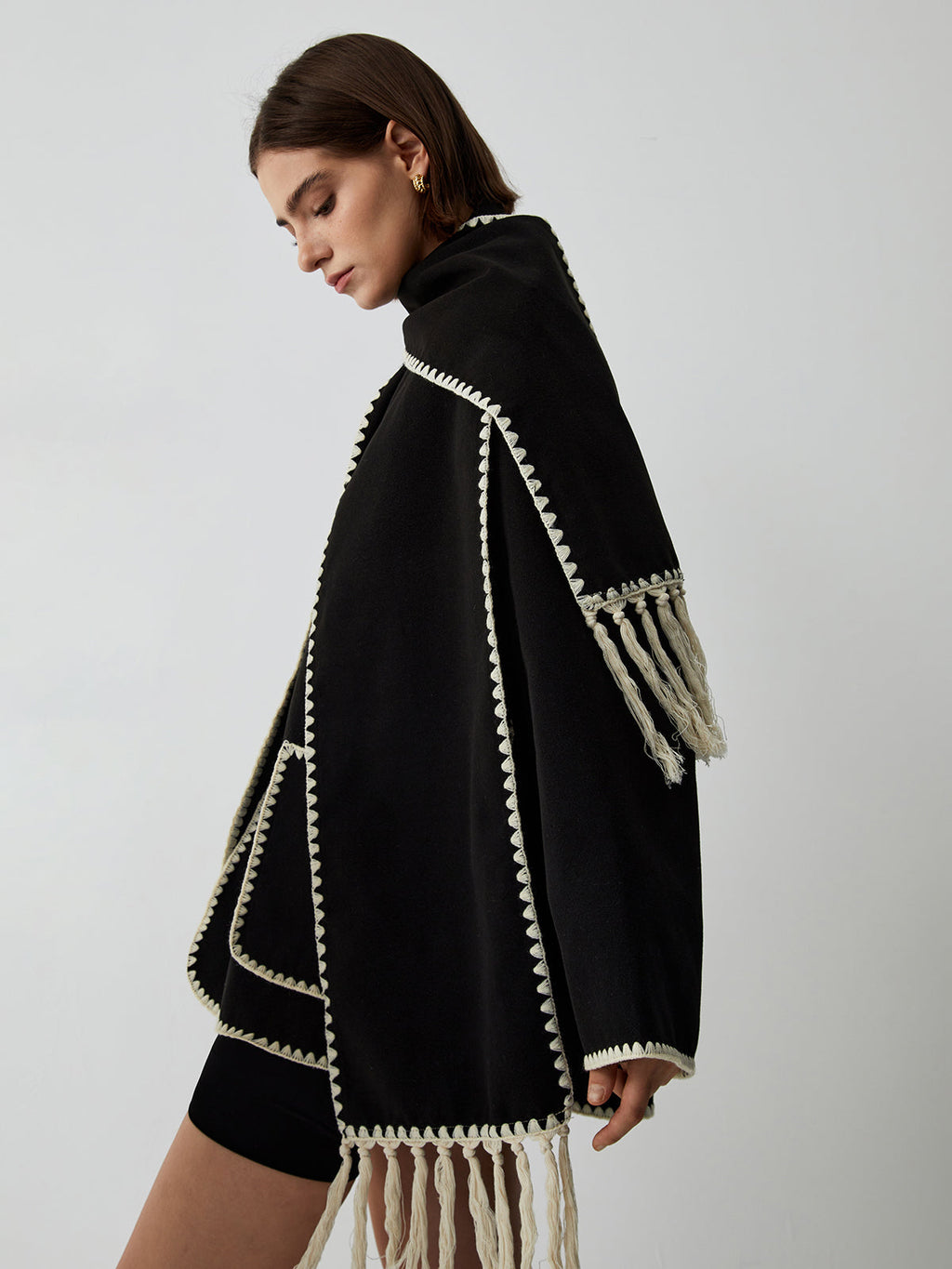 Scarf Collar Contrast Trim Jacket — Svelte Chic