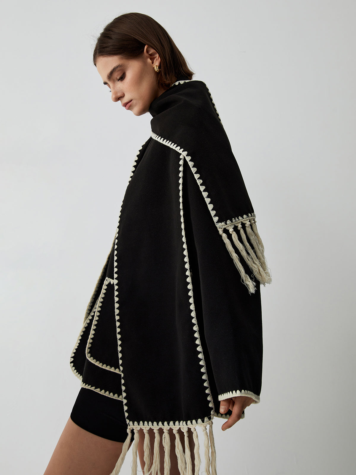 Scarf Collar Contrast Trim Jacket — Svelte Chic