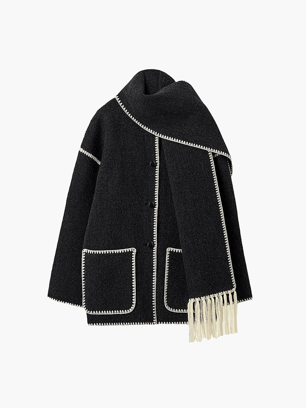 Scarf Collar Contrast Trim Jacket — Svelte Chic
