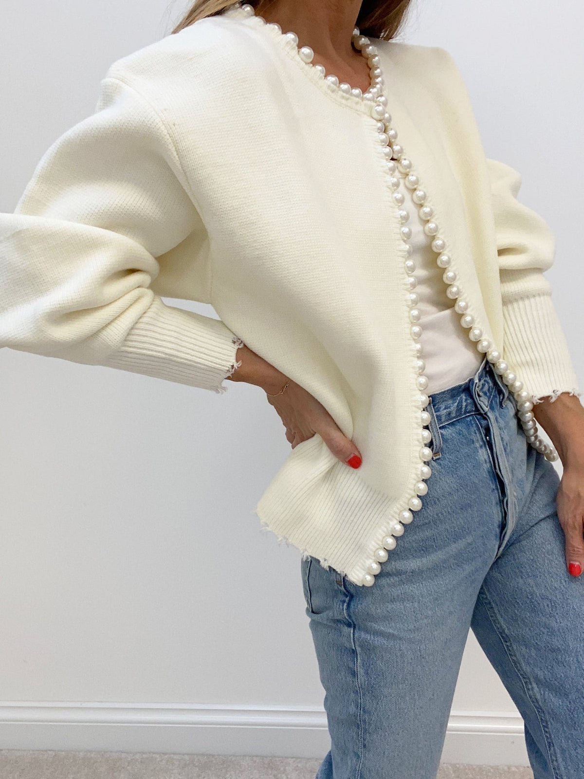 Pearl Trim Knit Cardigan — Svelte Chic