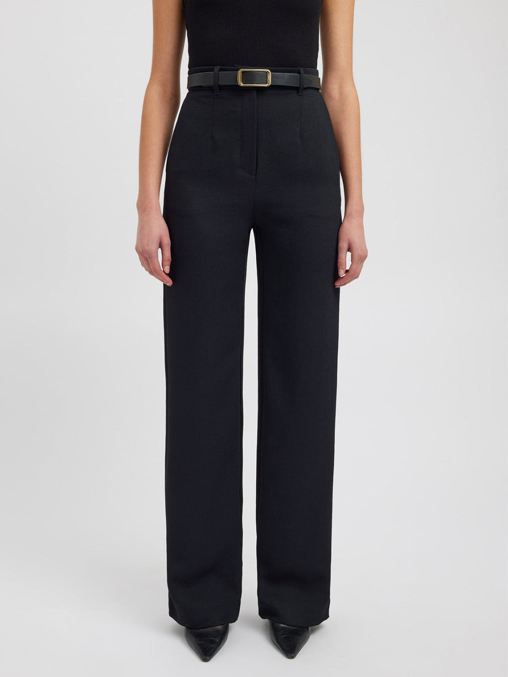 Woven Straight Leg Trousers in Black — Svelte Chic