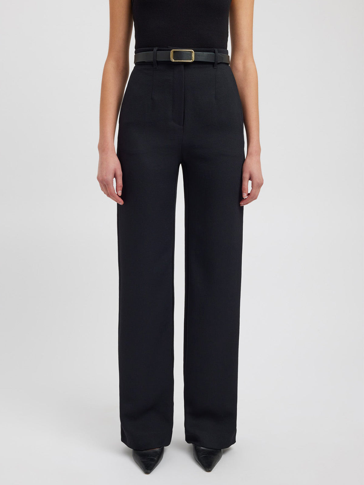 Woven Straight Leg Trousers in Black — Svelte Chic