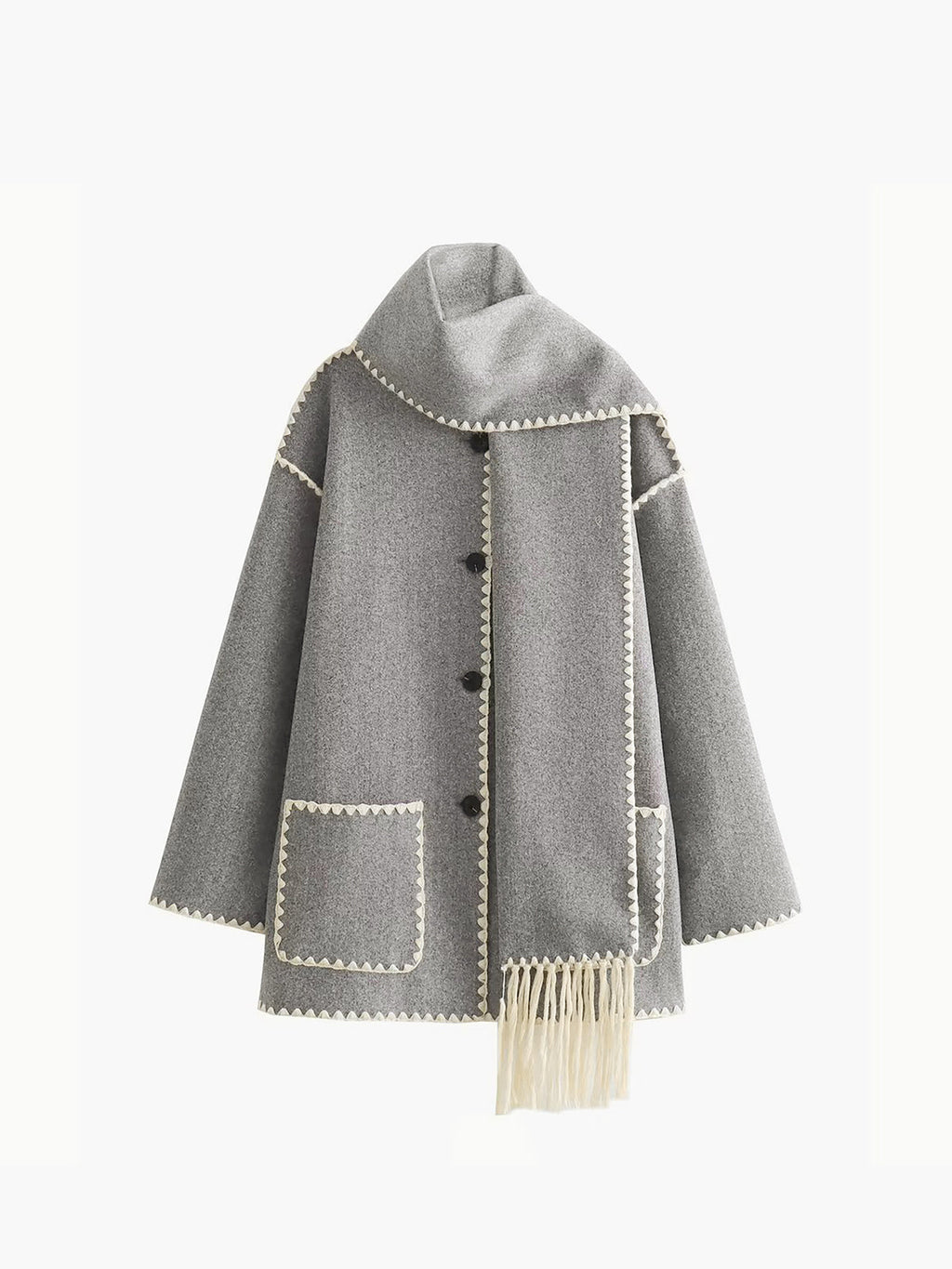 Scarf Collar Contrast Trim Jacket in Multicolor — Svelte Chic