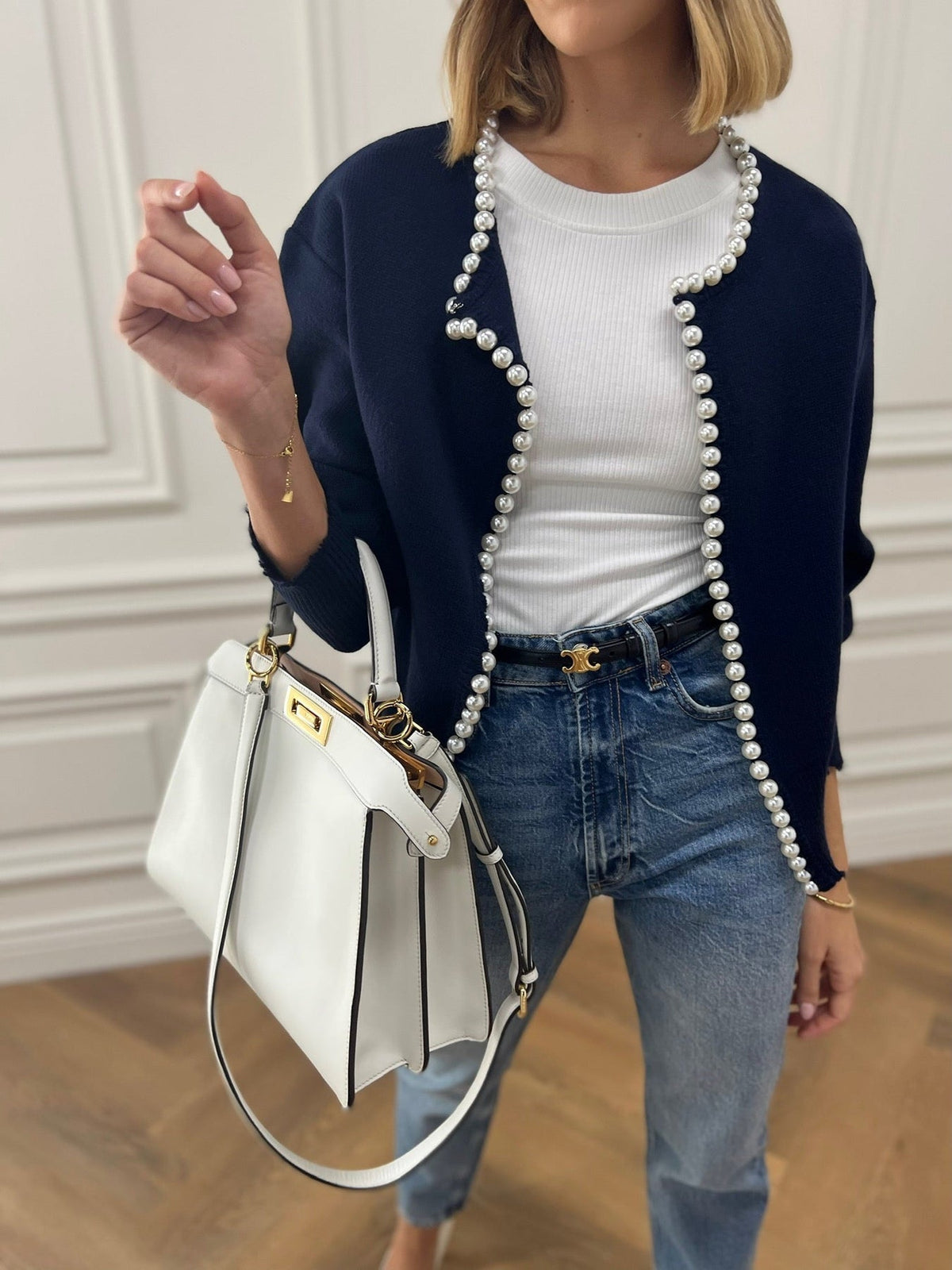 Pearl Trim Knit Cardigan — Svelte Chic