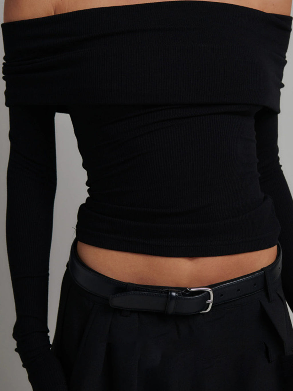 Boat Neck Long Sleeve Cropped Top — Svelte Chic