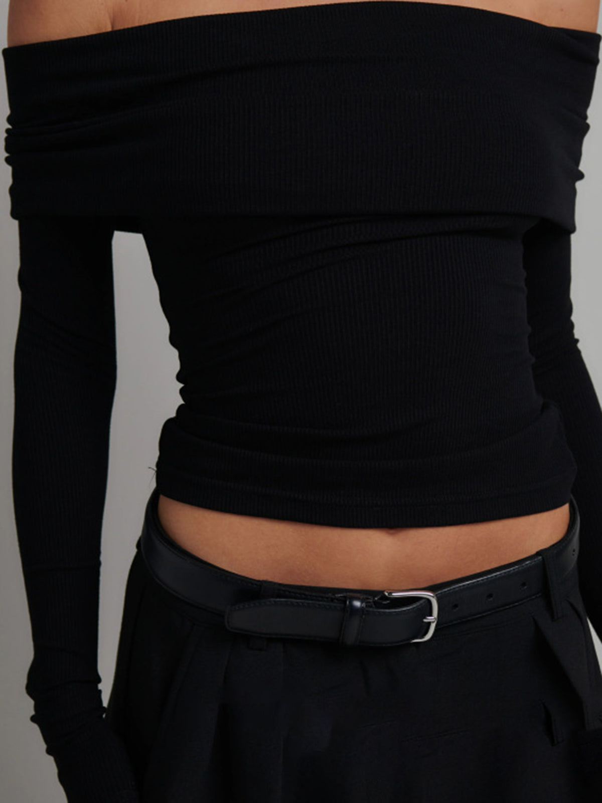 Boat Neck Long Sleeve Cropped Top — Svelte Chic