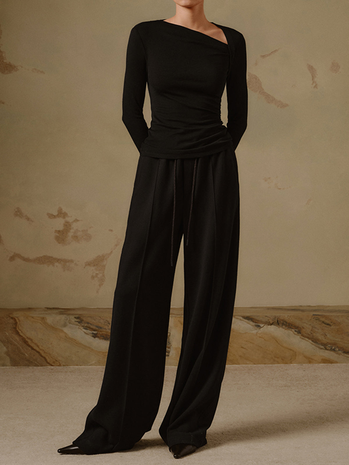 Asymmetric Neck Ribbed Knit Top — Svelte Chic