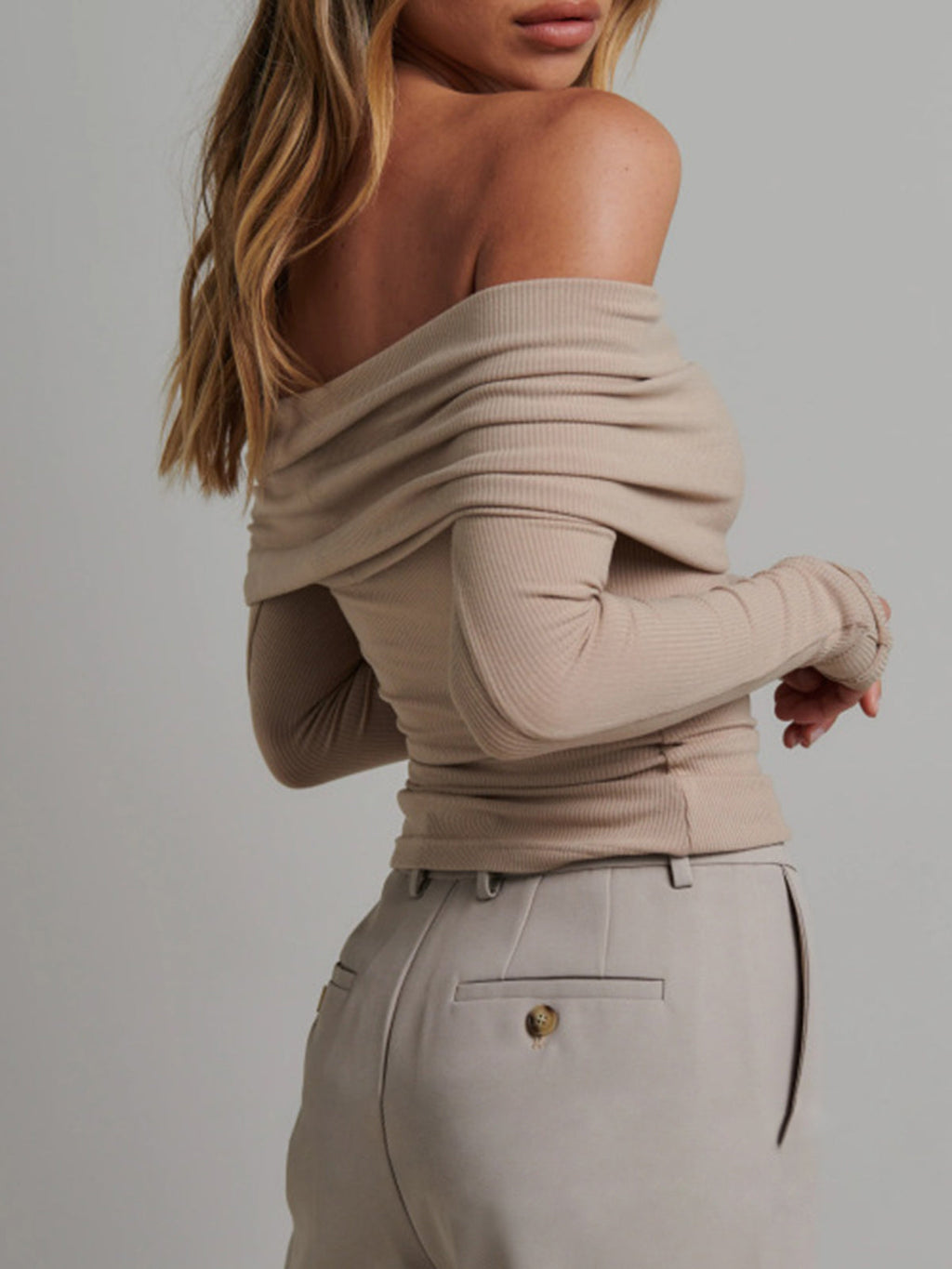 Boat Neck Long Sleeve Cropped Top — Svelte Chic