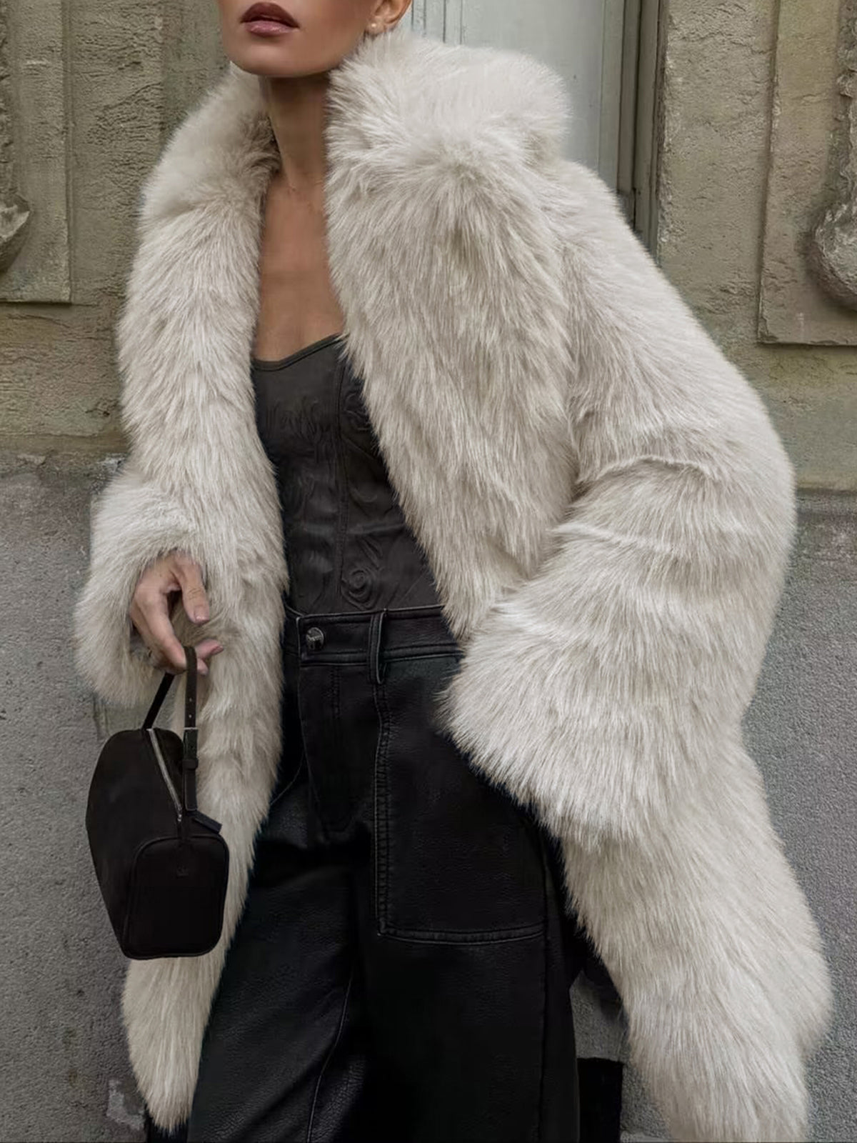 Oversized Faux Fur Coat in Beige — Svelte Chic