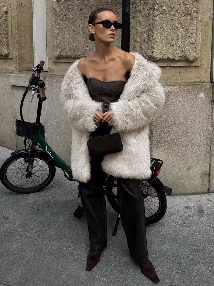 Дамско палто от изкуствена кожа с голям размер 