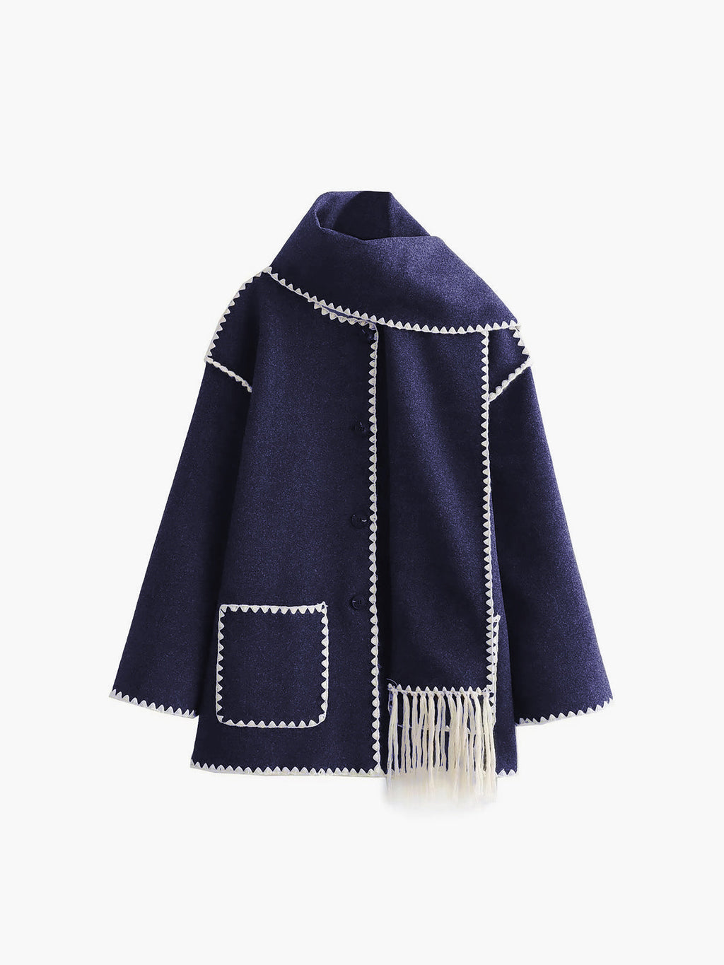 Scarf Collar Contrast Trim Jacket in Blue — Svelte Chic