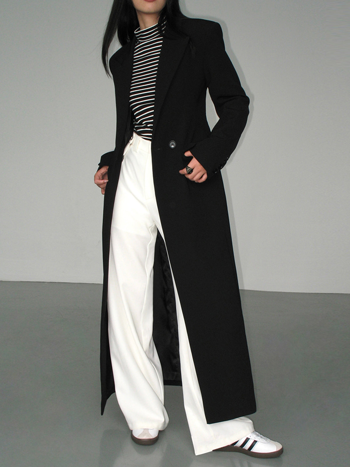 Collared Pocket Blazer Coat — Black in Black — Svelte Chic