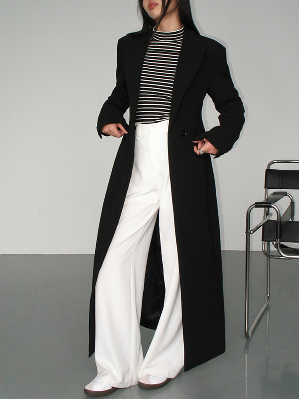 Collared Pocket Blazer Coat — Black — Svelte Chic