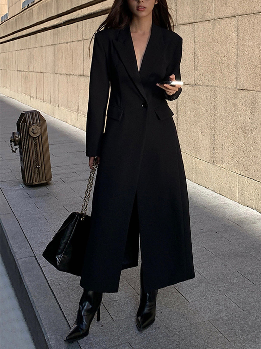 Collared Pocket Blazer Coat — Black — Svelte Chic
