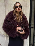 Faux Fur Short Coat — Burgundy in Burgundy — Svelte Chic
