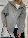 Zip Collar Oversized Knit Cardigan in Grey — Svelte Chic