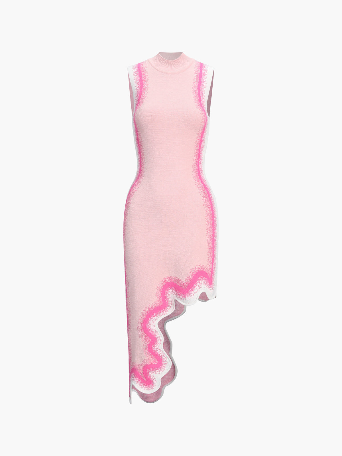 Wavy Edge Knit Sleeveless Midi Dress — Pink in Pink — Svelte Chic