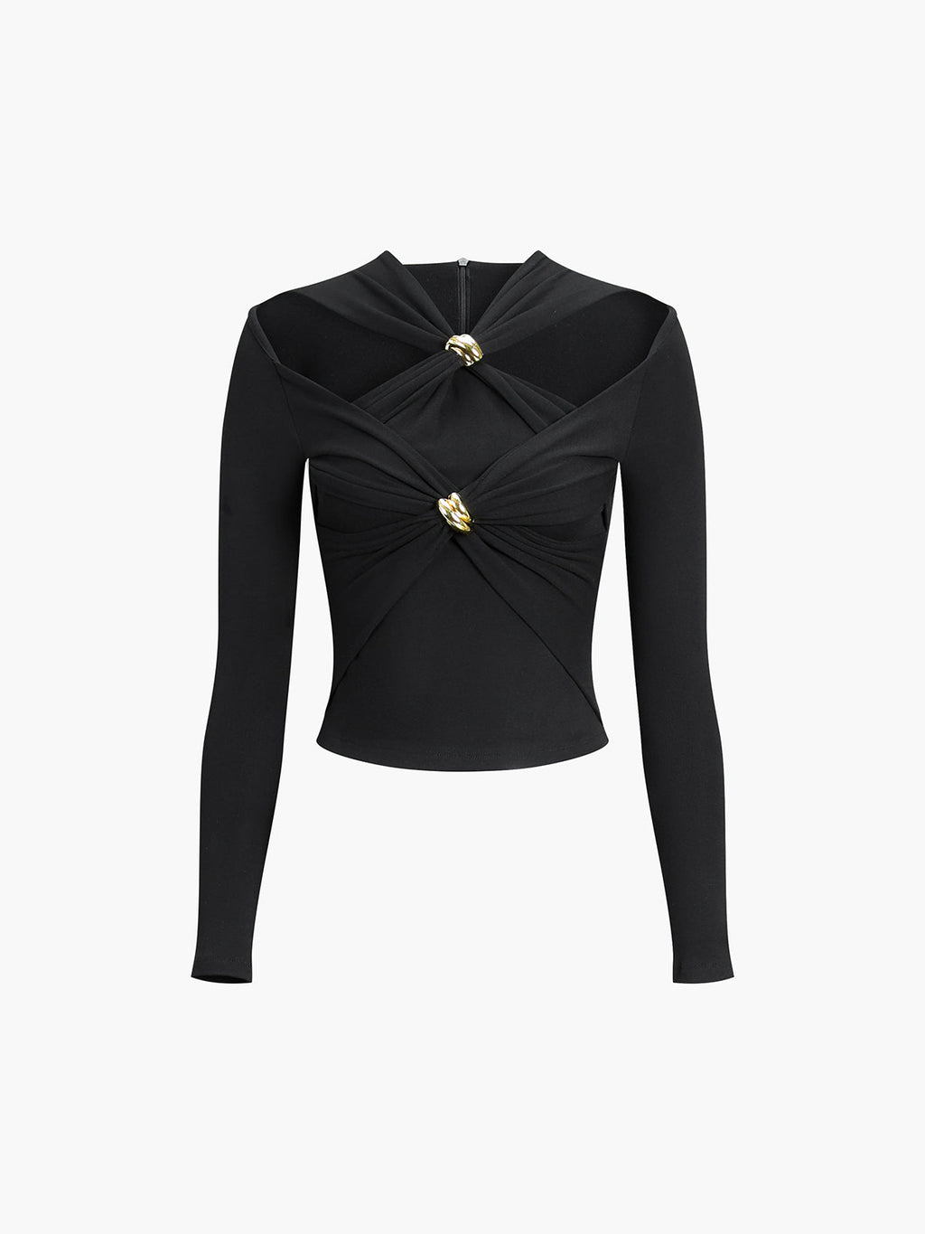Metal Detail Criss-Cross Top — Black V-Neck in Black — Svelte Chic