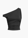 Asymmetric One-Shoulder Cropped Top — Black in Black — Svelte Chic