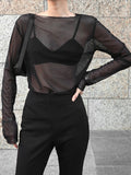 Sheer Mesh Long Sleeve Top — Black in Black — Svelte Chic